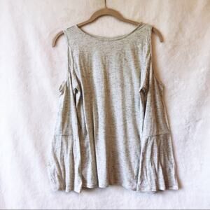 LOFT Light Grey Cold Shoulder Bell Sleeve Top